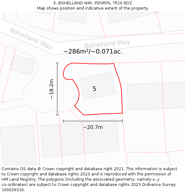 5, BOHELLAND WAY, PENRYN, TR10 8DZ: Plot and title map