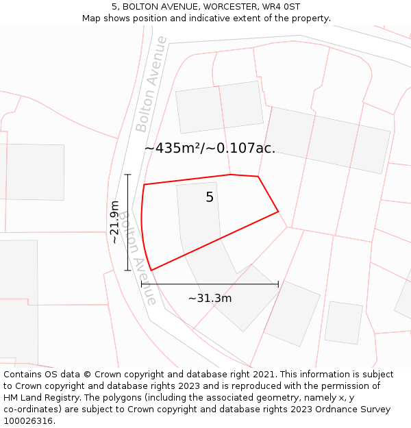 5, BOLTON AVENUE, WORCESTER, WR4 0ST: Plot and title map