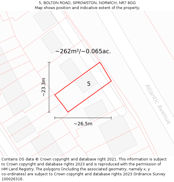 5, BOLTON ROAD, SPROWSTON, NORWICH, NR7 8GG: Plot and title map