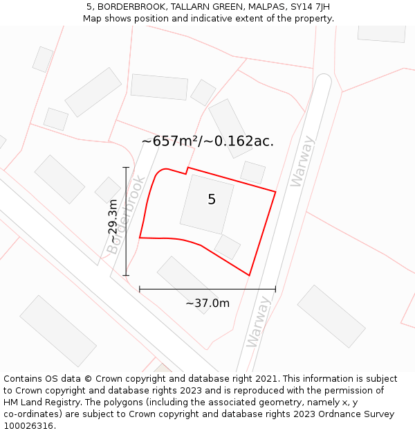 5, BORDERBROOK, TALLARN GREEN, MALPAS, SY14 7JH: Plot and title map