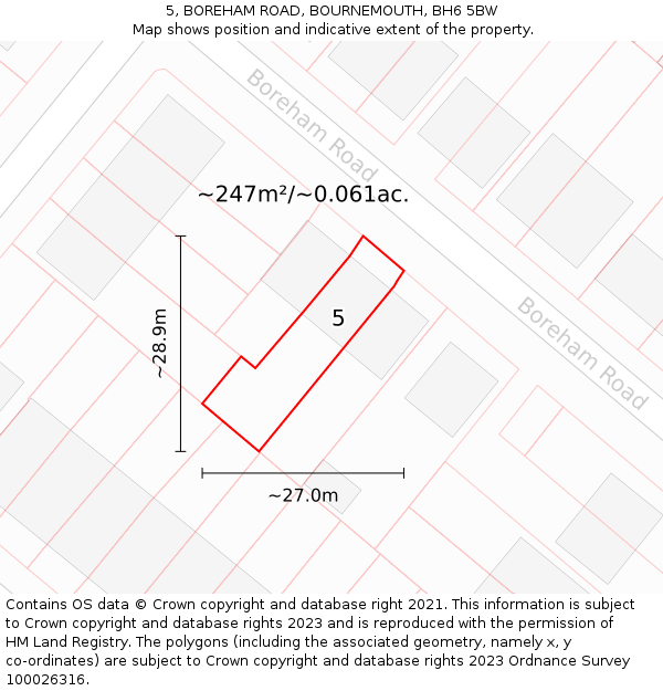 5, BOREHAM ROAD, BOURNEMOUTH, BH6 5BW: Plot and title map