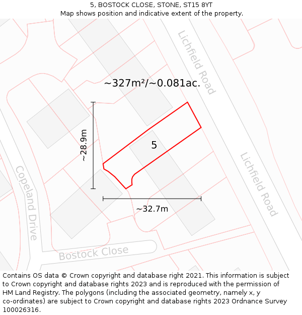 5, BOSTOCK CLOSE, STONE, ST15 8YT: Plot and title map