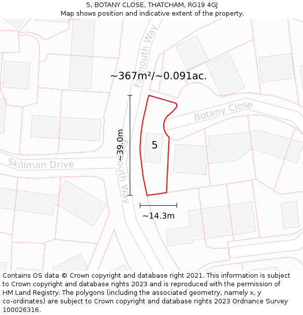 5, BOTANY CLOSE, THATCHAM, RG19 4GJ: Plot and title map