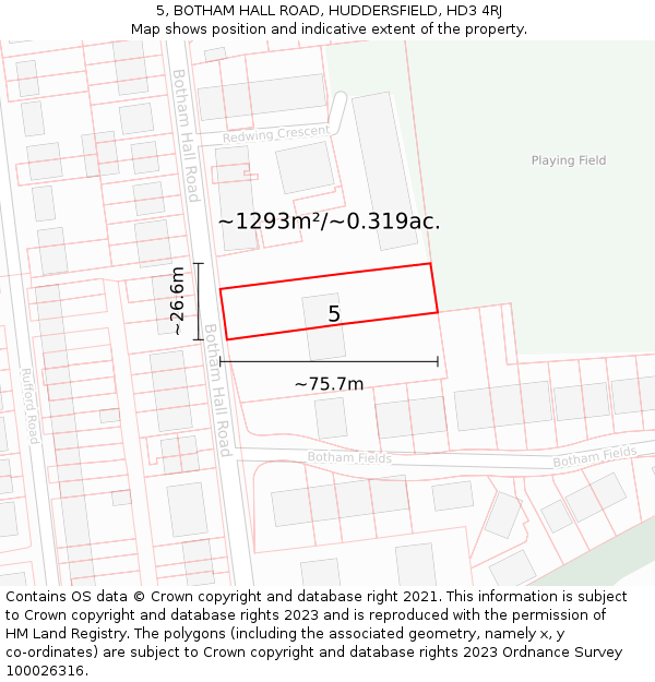 5, BOTHAM HALL ROAD, HUDDERSFIELD, HD3 4RJ: Plot and title map