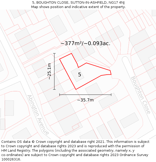 5, BOUGHTON CLOSE, SUTTON-IN-ASHFIELD, NG17 4NJ: Plot and title map