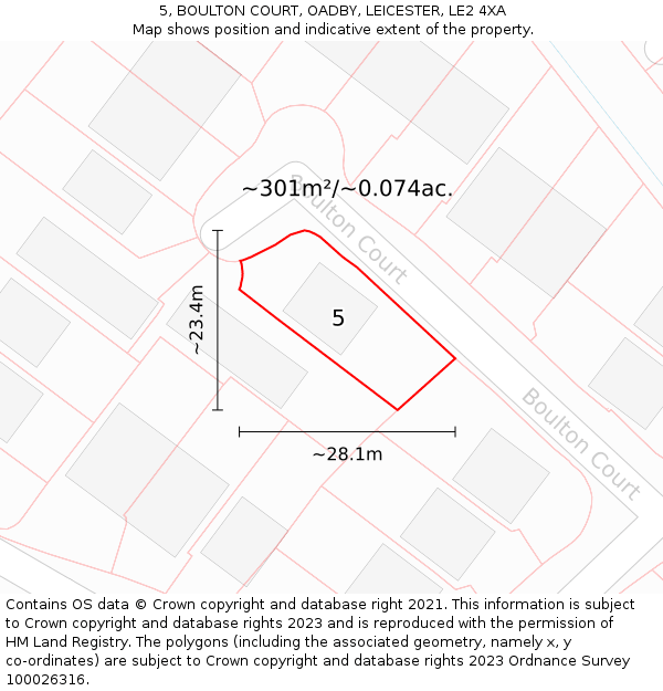 5, BOULTON COURT, OADBY, LEICESTER, LE2 4XA: Plot and title map