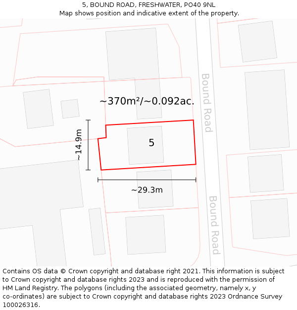 5, BOUND ROAD, FRESHWATER, PO40 9NL: Plot and title map