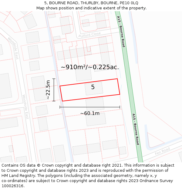 5, BOURNE ROAD, THURLBY, BOURNE, PE10 0LQ: Plot and title map