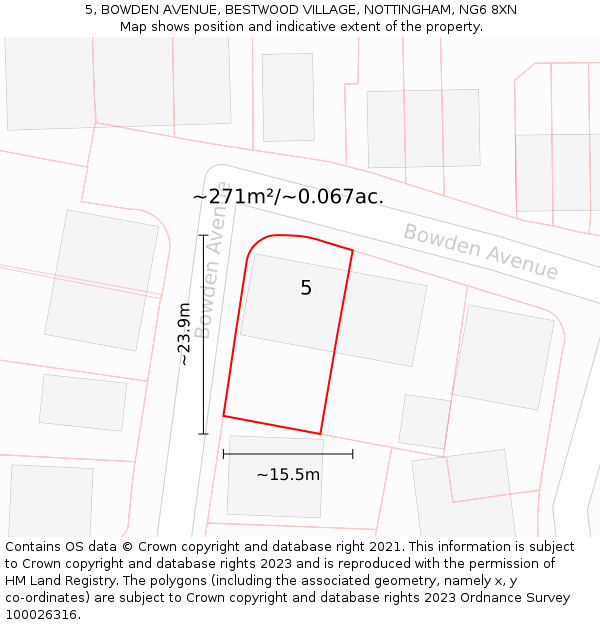 5, BOWDEN AVENUE, BESTWOOD VILLAGE, NOTTINGHAM, NG6 8XN: Plot and title map