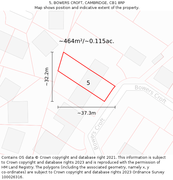 5, BOWERS CROFT, CAMBRIDGE, CB1 8RP: Plot and title map