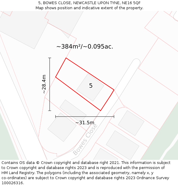 5, BOWES CLOSE, NEWCASTLE UPON TYNE, NE16 5QF: Plot and title map