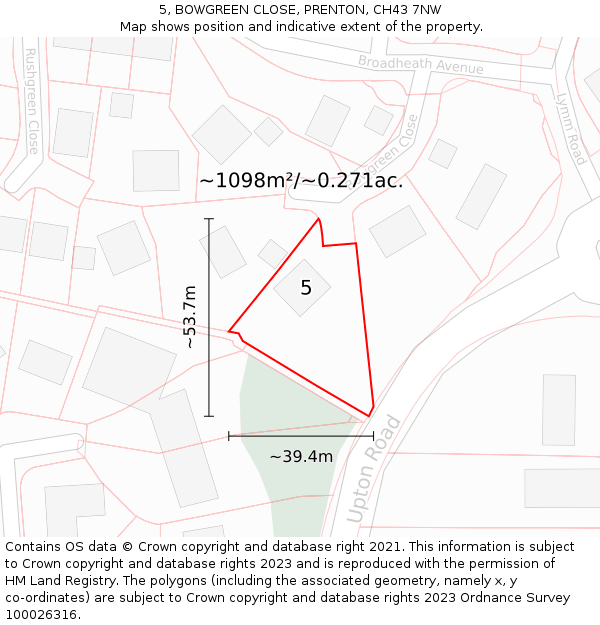 5, BOWGREEN CLOSE, PRENTON, CH43 7NW: Plot and title map