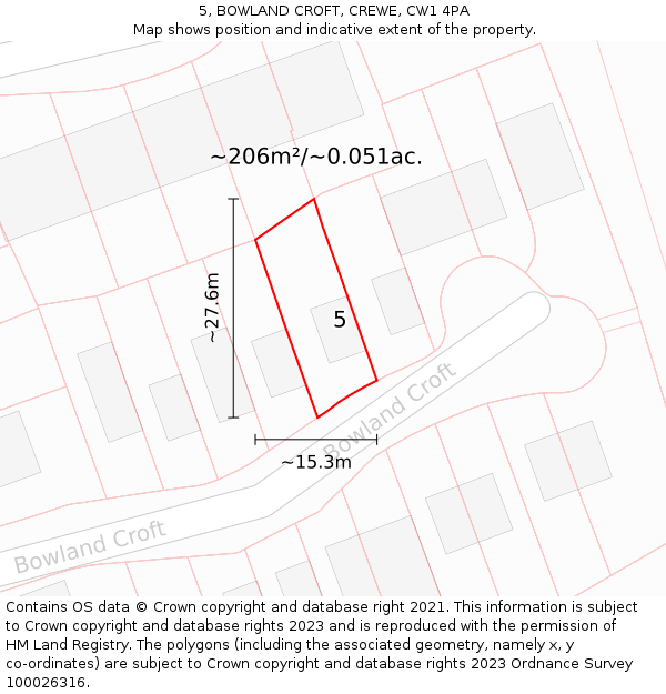 5, BOWLAND CROFT, CREWE, CW1 4PA: Plot and title map