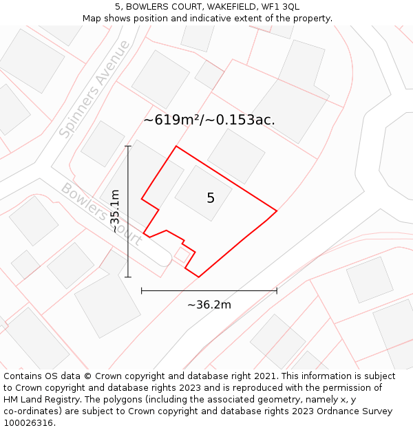 5, BOWLERS COURT, WAKEFIELD, WF1 3QL: Plot and title map