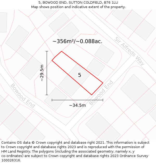 5, BOWOOD END, SUTTON COLDFIELD, B76 1LU: Plot and title map