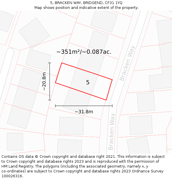 5, BRACKEN WAY, BRIDGEND, CF31 1YQ: Plot and title map