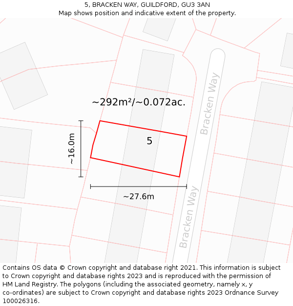 5, BRACKEN WAY, GUILDFORD, GU3 3AN: Plot and title map