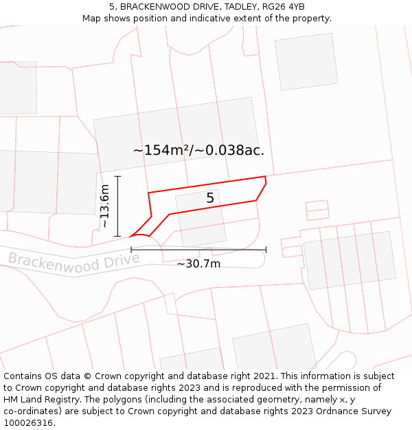 5, BRACKENWOOD DRIVE, TADLEY, RG26 4YB: Plot and title map