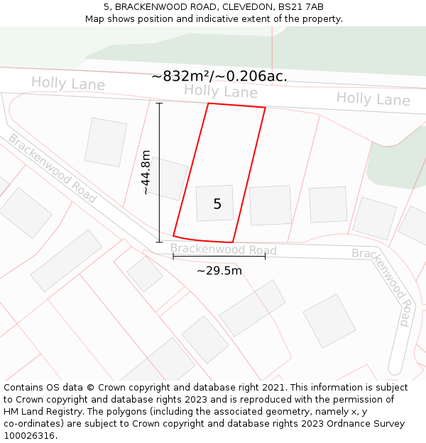 5, BRACKENWOOD ROAD, CLEVEDON, BS21 7AB: Plot and title map