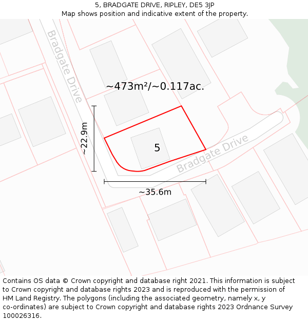 5, BRADGATE DRIVE, RIPLEY, DE5 3JP: Plot and title map