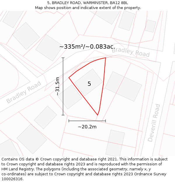 5, BRADLEY ROAD, WARMINSTER, BA12 8BL: Plot and title map