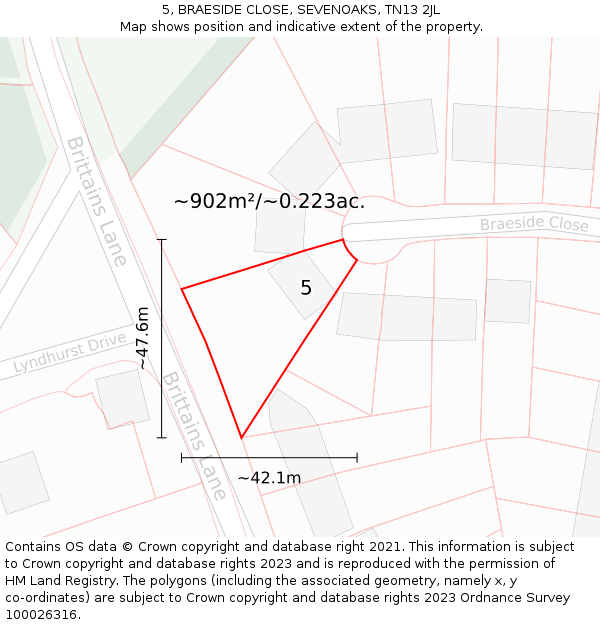 5, BRAESIDE CLOSE, SEVENOAKS, TN13 2JL: Plot and title map