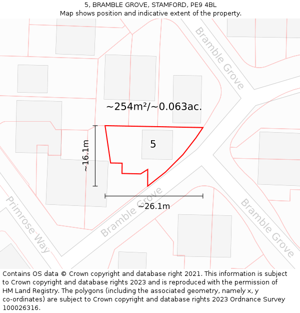 5, BRAMBLE GROVE, STAMFORD, PE9 4BL: Plot and title map