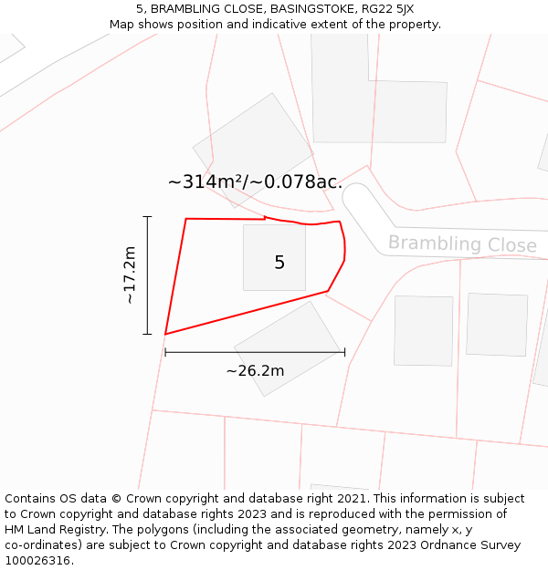 5, BRAMBLING CLOSE, BASINGSTOKE, RG22 5JX: Plot and title map