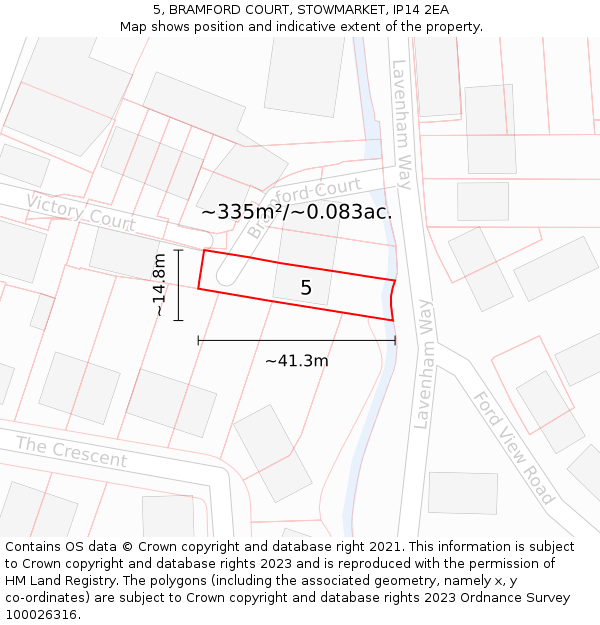 5, BRAMFORD COURT, STOWMARKET, IP14 2EA: Plot and title map