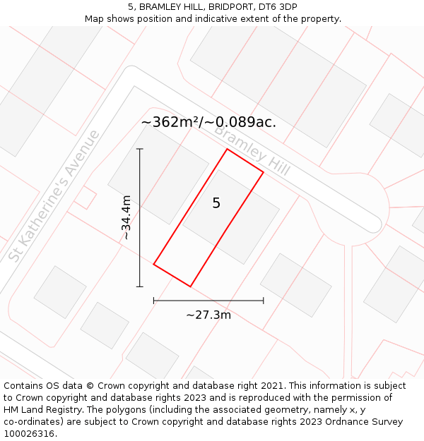 5, BRAMLEY HILL, BRIDPORT, DT6 3DP: Plot and title map