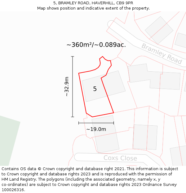 5, BRAMLEY ROAD, HAVERHILL, CB9 9PR: Plot and title map