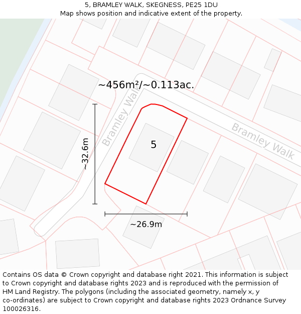 5, BRAMLEY WALK, SKEGNESS, PE25 1DU: Plot and title map