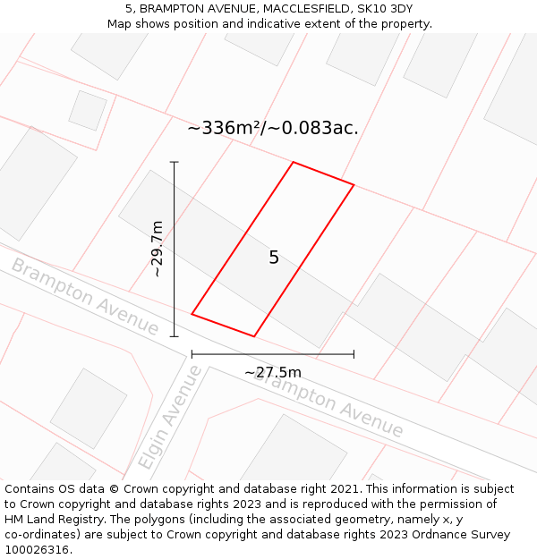 5, BRAMPTON AVENUE, MACCLESFIELD, SK10 3DY: Plot and title map