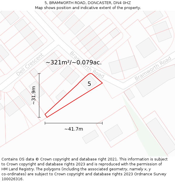 5, BRAMWORTH ROAD, DONCASTER, DN4 0HZ: Plot and title map