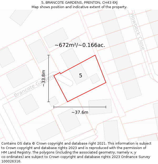 5, BRANCOTE GARDENS, PRENTON, CH43 6XJ: Plot and title map