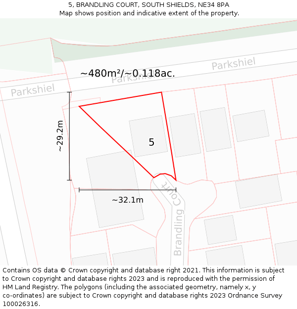 5, BRANDLING COURT, SOUTH SHIELDS, NE34 8PA: Plot and title map