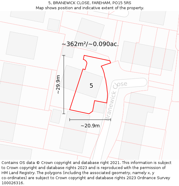 5, BRANEWICK CLOSE, FAREHAM, PO15 5RS: Plot and title map