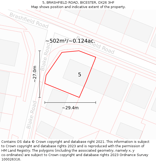 5, BRASHFIELD ROAD, BICESTER, OX26 3HF: Plot and title map