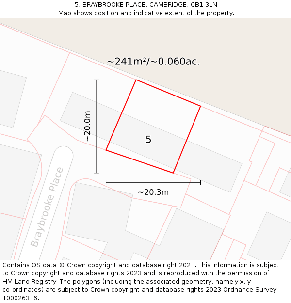 5, BRAYBROOKE PLACE, CAMBRIDGE, CB1 3LN: Plot and title map