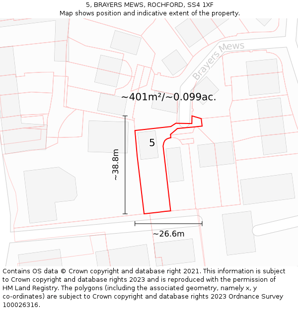 5, BRAYERS MEWS, ROCHFORD, SS4 1XF: Plot and title map