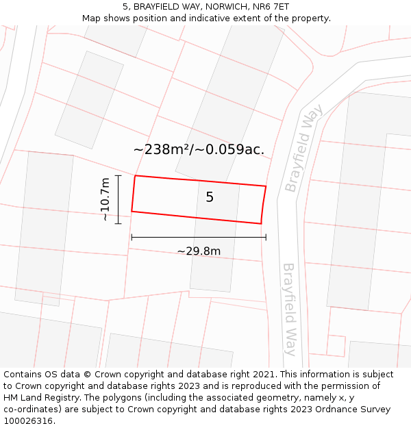 5, BRAYFIELD WAY, NORWICH, NR6 7ET: Plot and title map