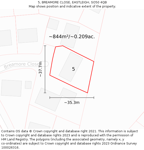 5, BREAMORE CLOSE, EASTLEIGH, SO50 4QB: Plot and title map