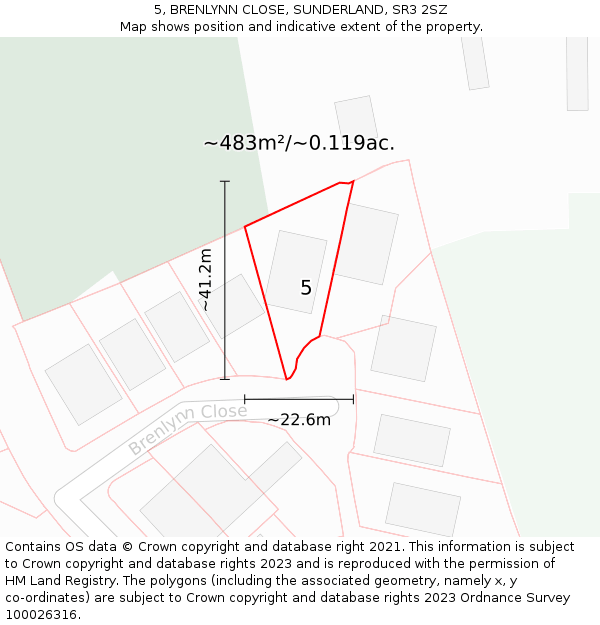 5, BRENLYNN CLOSE, SUNDERLAND, SR3 2SZ: Plot and title map