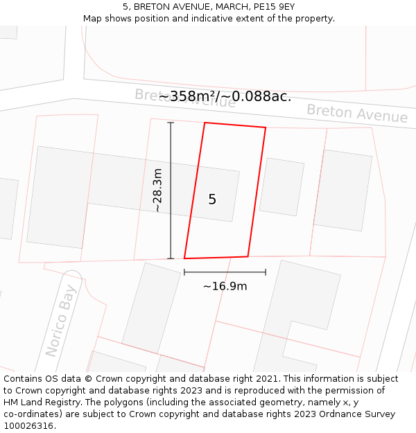 5, BRETON AVENUE, MARCH, PE15 9EY: Plot and title map