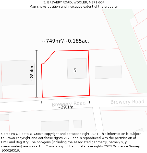 5, BREWERY ROAD, WOOLER, NE71 6QF: Plot and title map