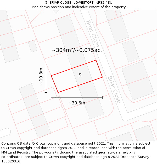 5, BRIAR CLOSE, LOWESTOFT, NR32 4SU: Plot and title map