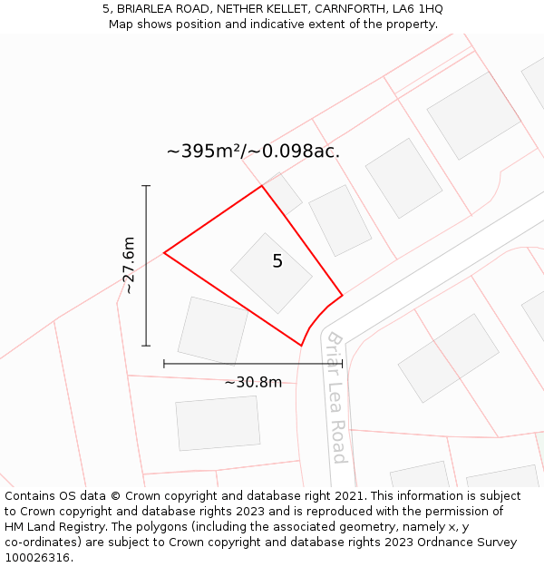 5, BRIARLEA ROAD, NETHER KELLET, CARNFORTH, LA6 1HQ: Plot and title map