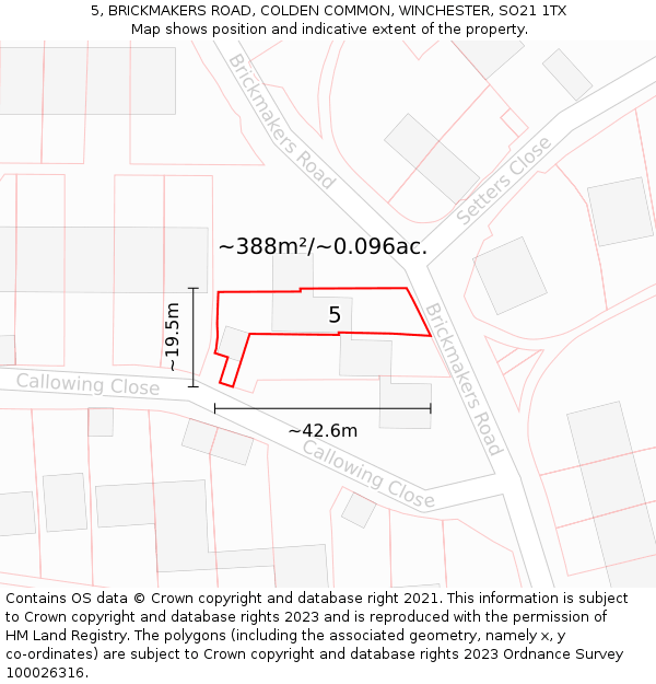 5, BRICKMAKERS ROAD, COLDEN COMMON, WINCHESTER, SO21 1TX: Plot and title map