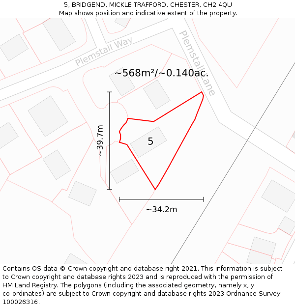 5, BRIDGEND, MICKLE TRAFFORD, CHESTER, CH2 4QU: Plot and title map