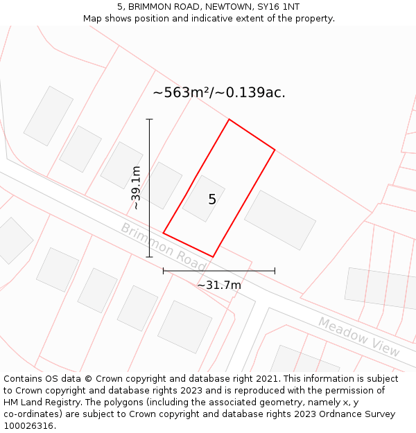5, BRIMMON ROAD, NEWTOWN, SY16 1NT: Plot and title map